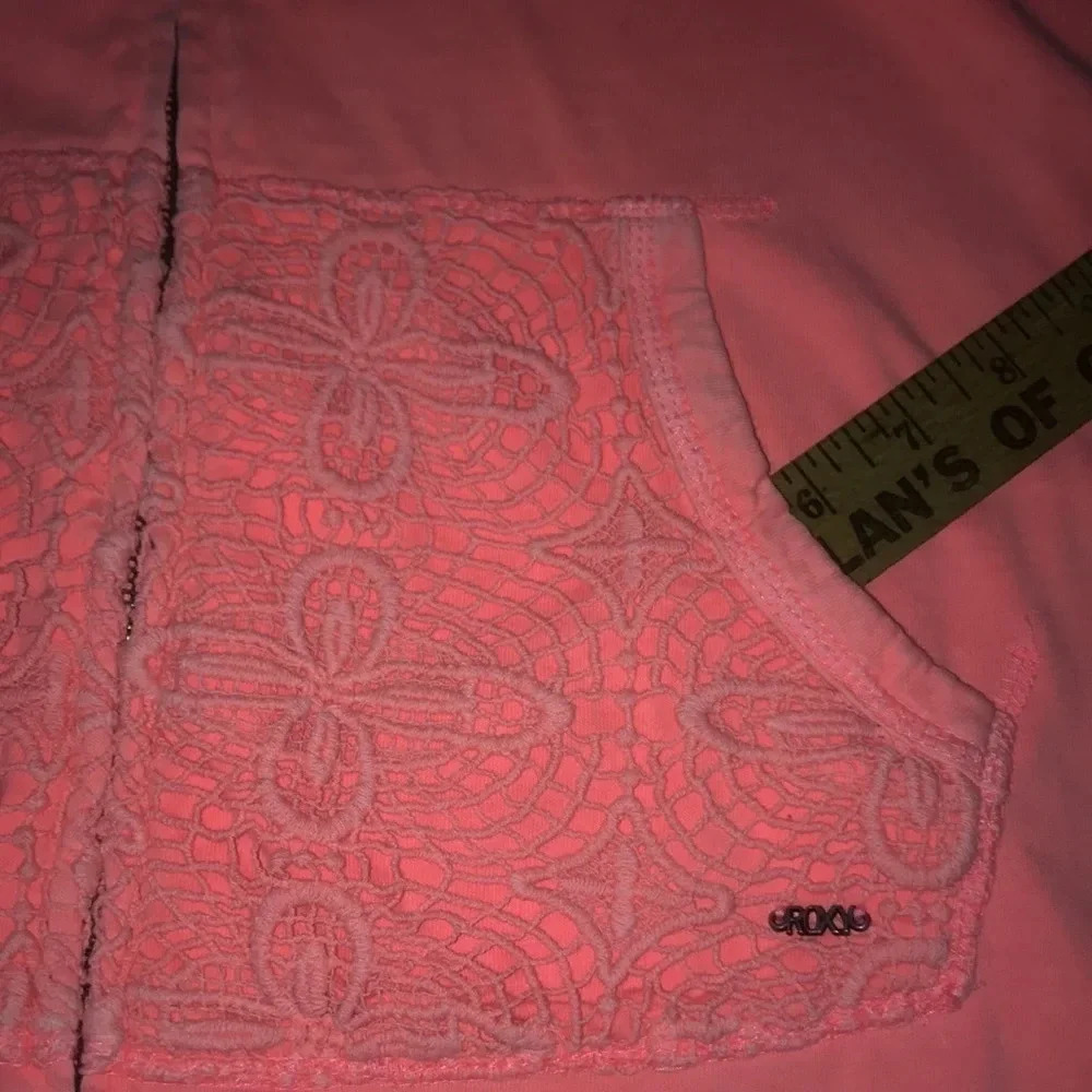 ROXY zip up sweatshirt hoodie,crocheted pocket detail, rope pull strings size M - Picture 9 of 10